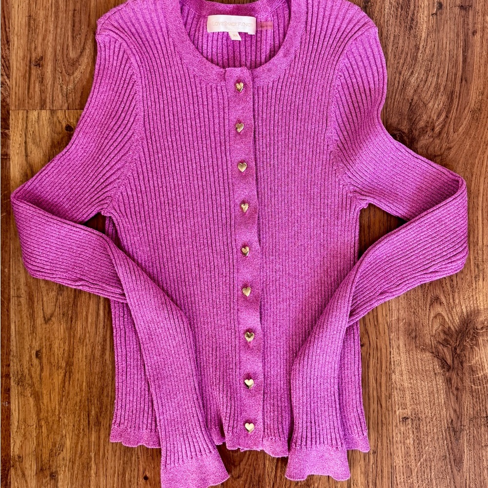 LoveShackFancy Pink Ribbed Cardigan, Size XS - Picture 6 of 9